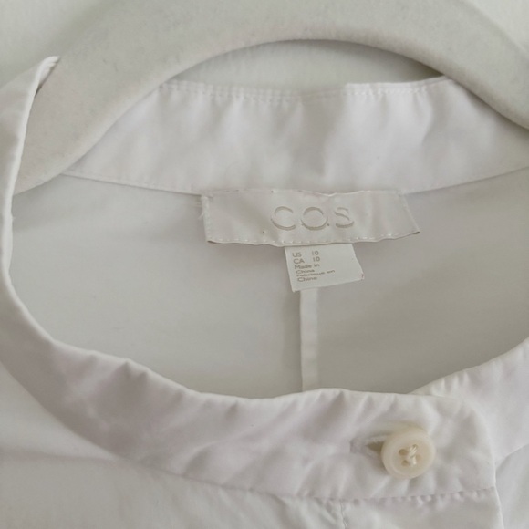 COS Mandarin Collar Shirt Dress White Size 10 Cotton Long Sleeve - Picture 4 of 6